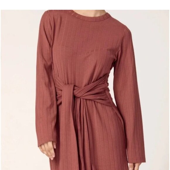 Veiled collection ribbed tie waist maxi dress - Picture 3 of 5